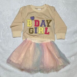 NEW Birthday Girl applique sweater and pastel Tulle Skirt bday outfit 12mo